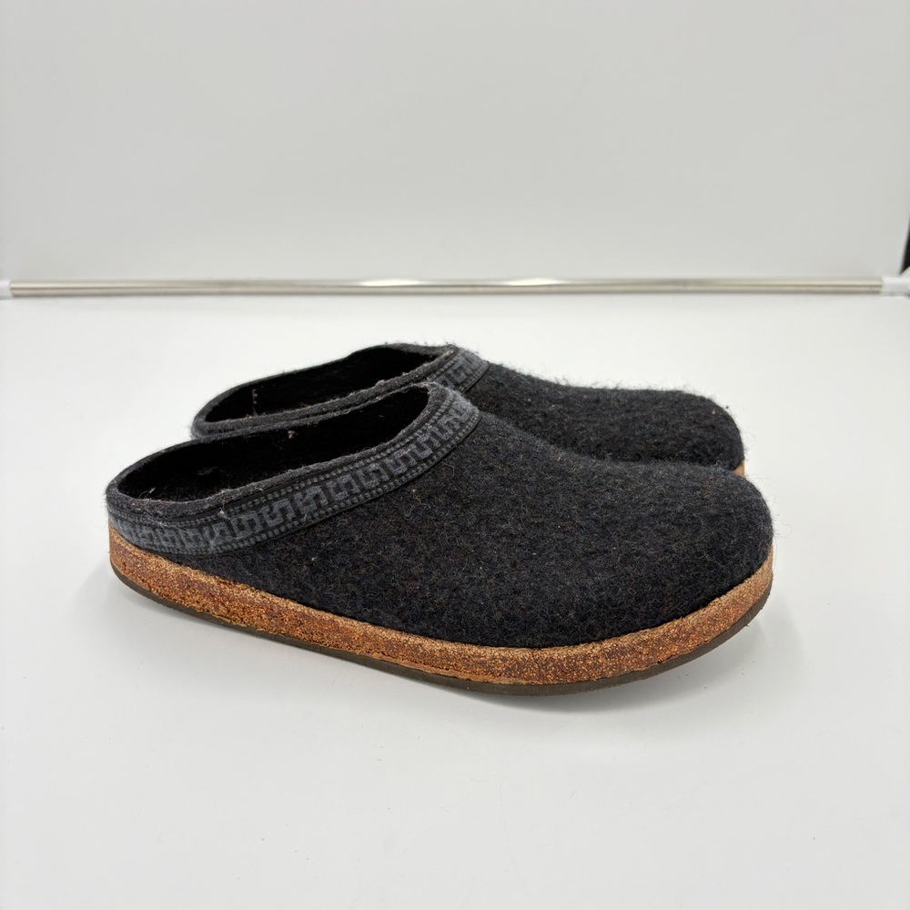 Haflinger Black Pure New Wool Slip On GLZ Classic Grizzly Clogs Slippers 38 7.5